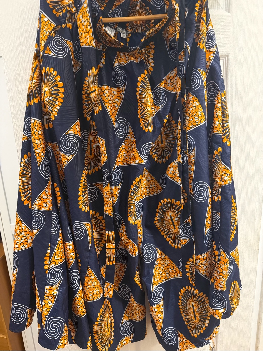 Women's Navy and gold Printed Full African motif design. One size